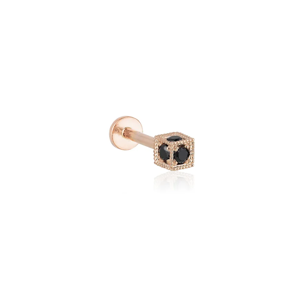 14k Gold Black Cz or Diamond Tragus Helix Cube Internally Threaded Flat Back Earring Labret