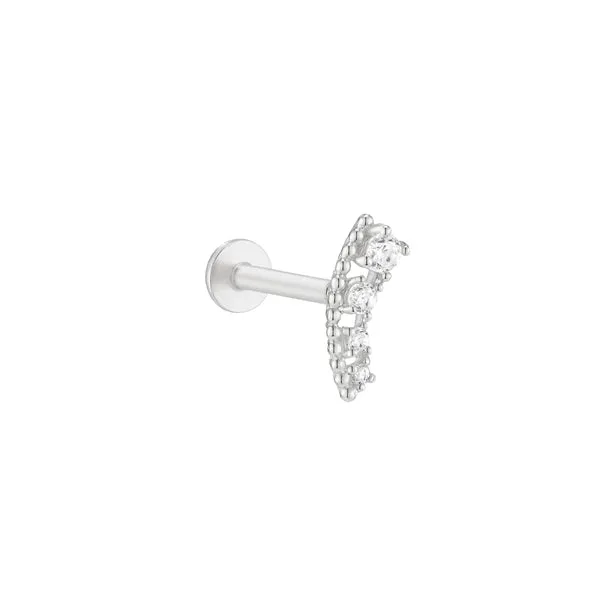 14k Gold Cz Curved Bar Internally Internal Threaded Flat Back Earring Labret Piercing