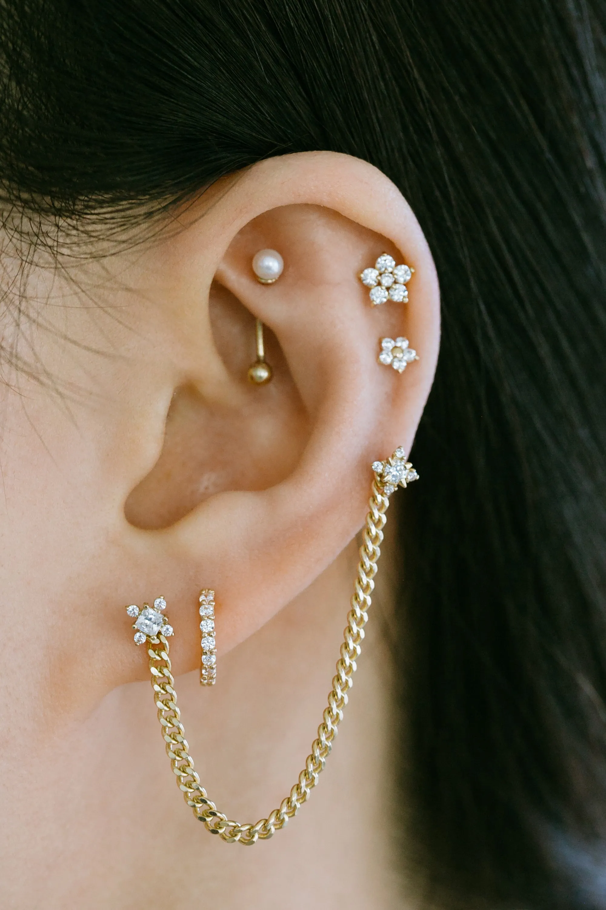 14k Gold Cz or Genuine Diamond Cartilage Tragus Helix Internally Threaded Flower Flat Back Earring Labret