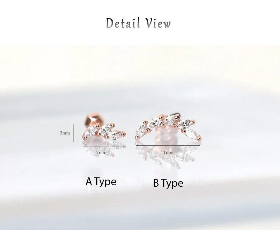 14k Solid Gold Marquise Cz Tragus Helix Conch Cartilage Externally Threaded Flat Back Earring Labret