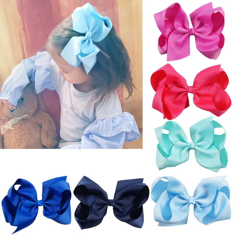 6 Inch Big Grosgrain Ribbon Solid Hair Bows With Clips Girls Kids Hair Clips Headwear Boutique Hair Accessories