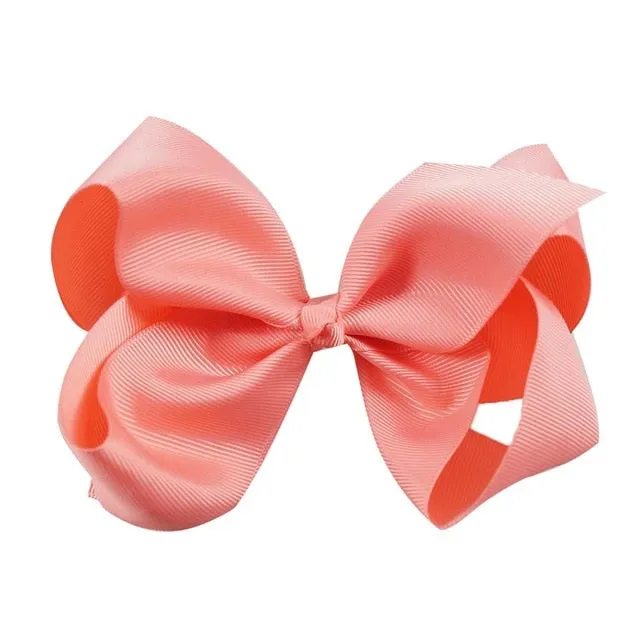 6 Inch Big Grosgrain Ribbon Solid Hair Bows With Clips Girls Kids Hair Clips Headwear Boutique Hair Accessories