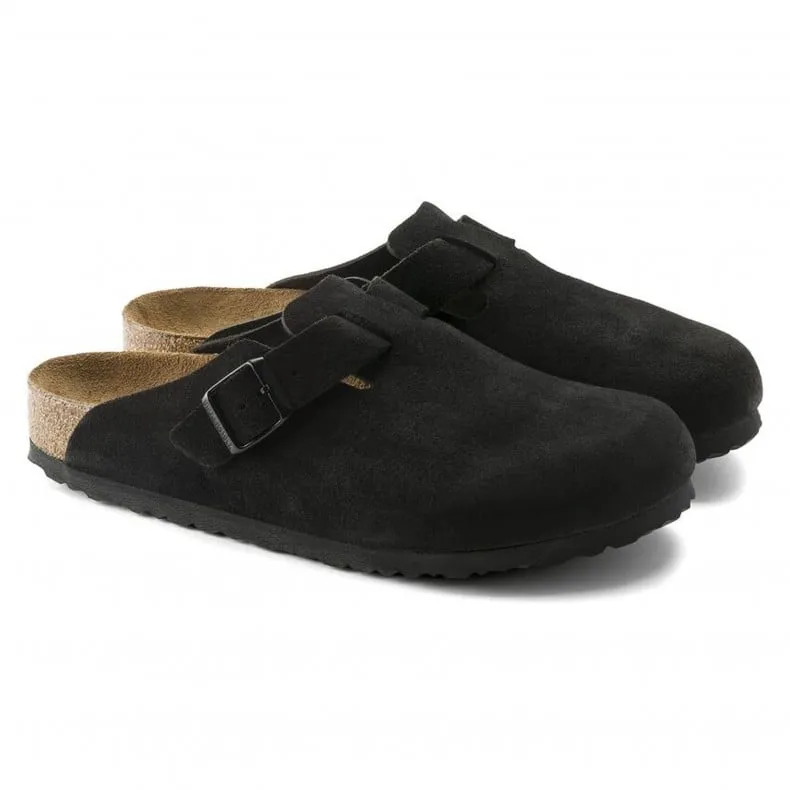 Birkenstock Boston Suede Leather Narrow Fit (Black)