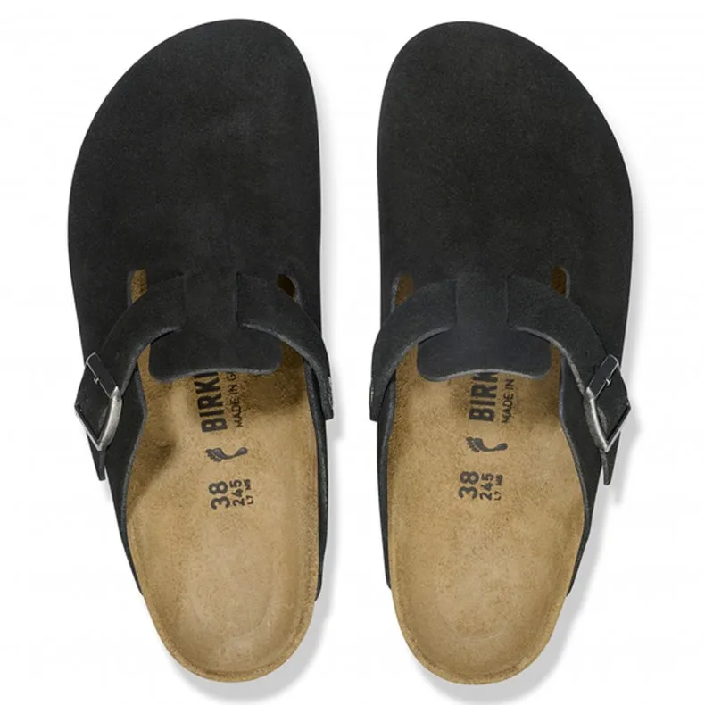 Birkenstock Boston Suede Leather Narrow Fit (Black)