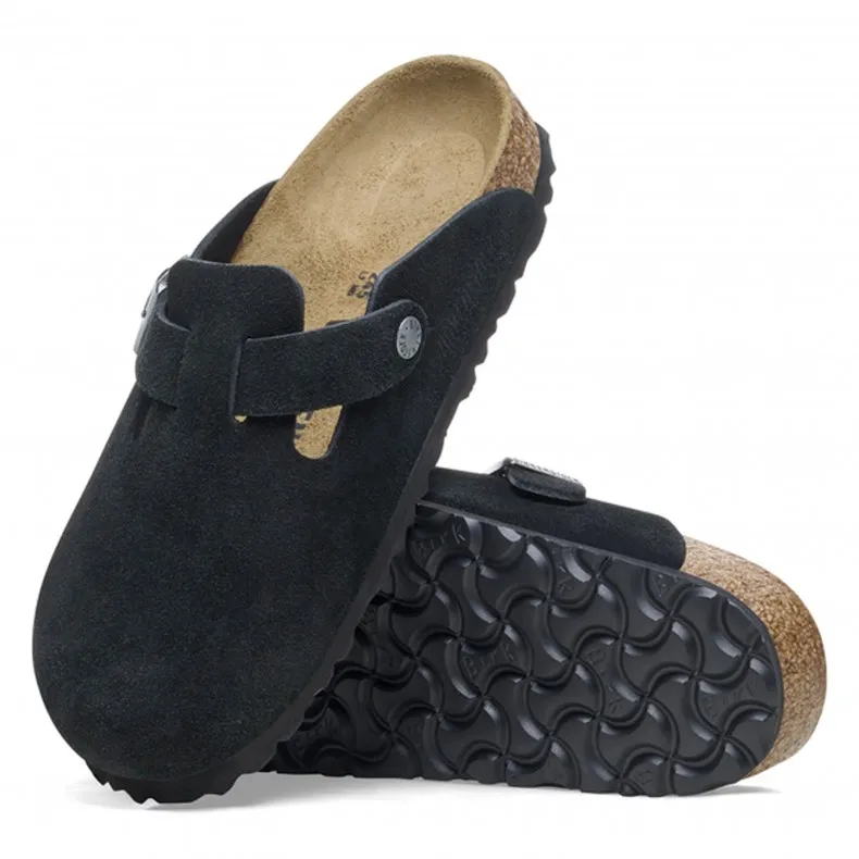 Birkenstock Boston Suede Leather Narrow Fit (Black)