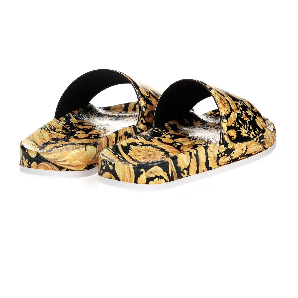 Black & Gold Barocco Print Slippers