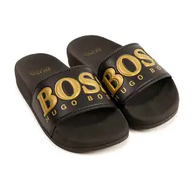 Black & Gold Logo Slippers