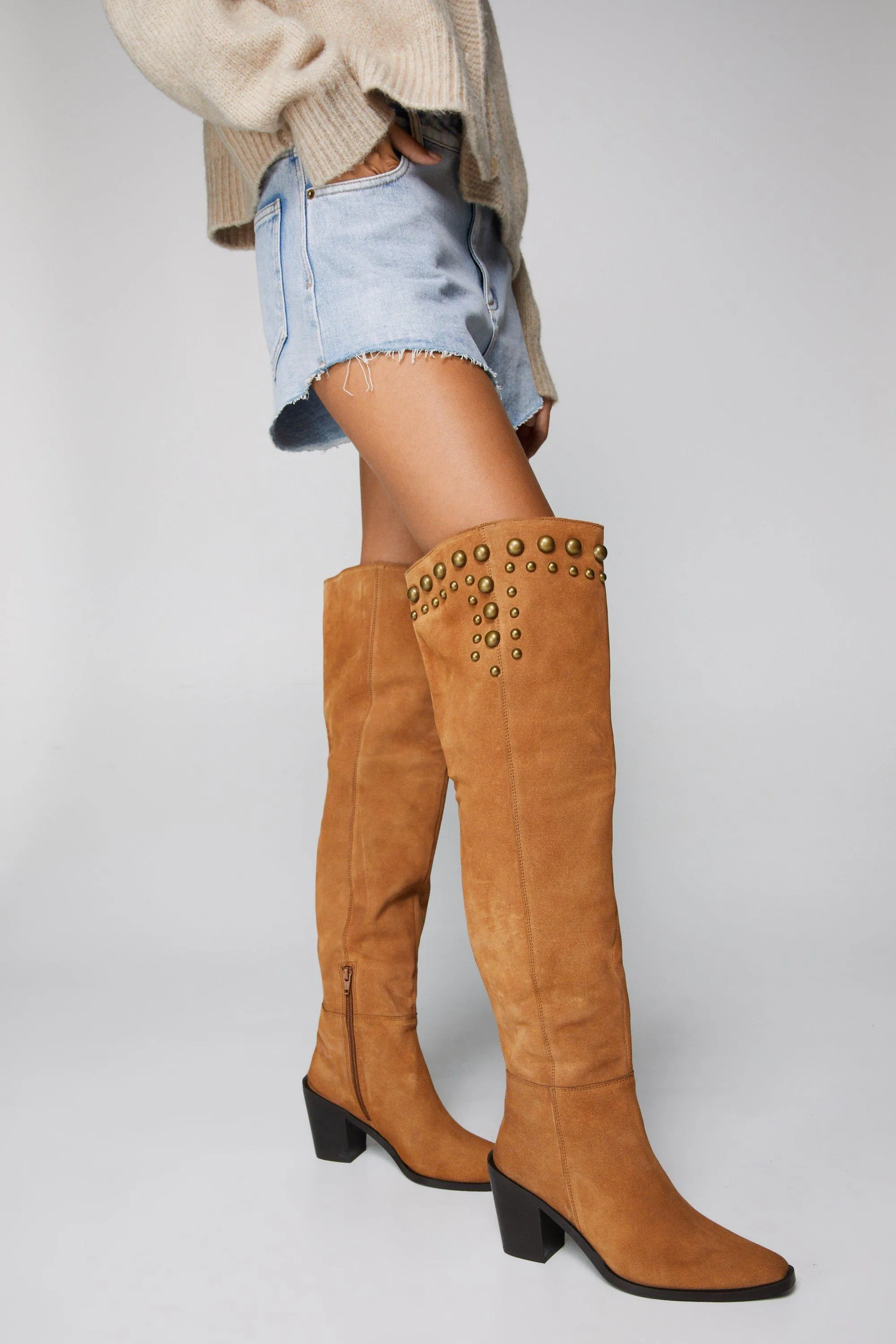 Boots | Real Suede Studded Over the Knee Boots | NastyGal