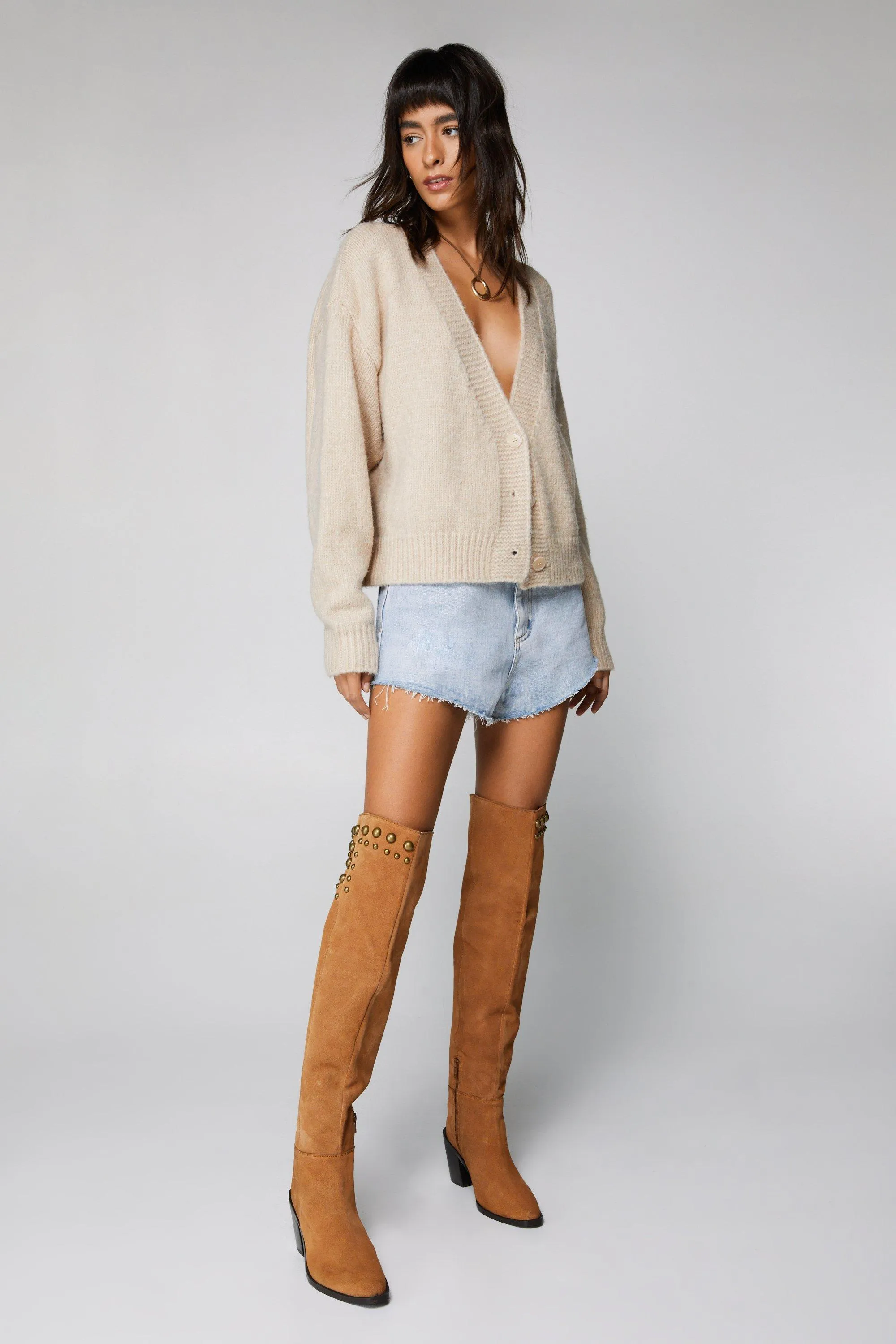 Boots | Real Suede Studded Over the Knee Boots | NastyGal