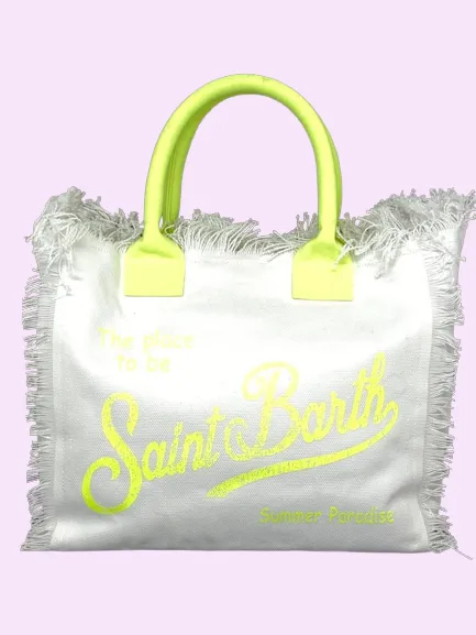 BORSA BIANCA IN CANVAS CON LOGO GIALLO