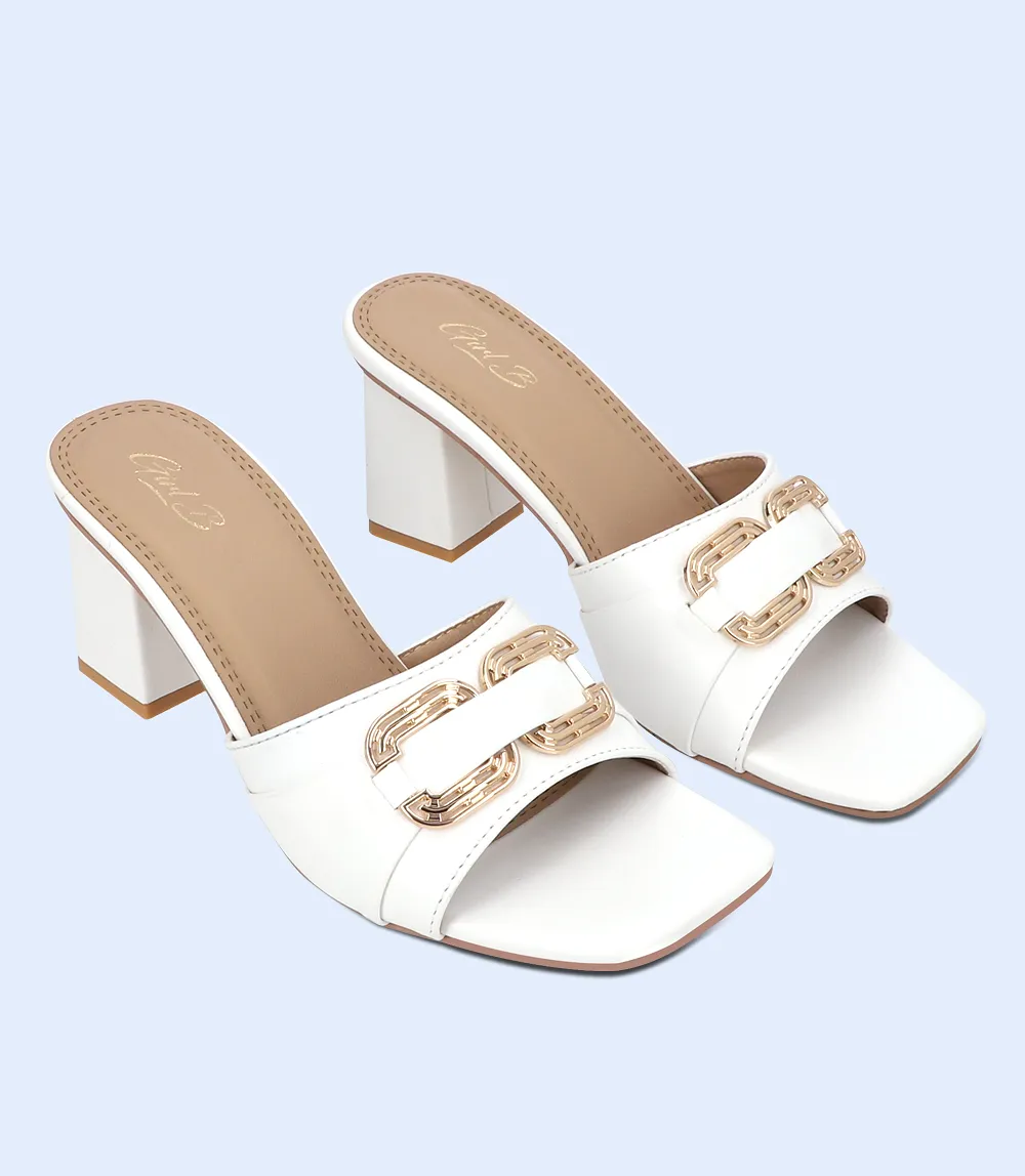 BW9379-WHITE-Women Slipper Heel