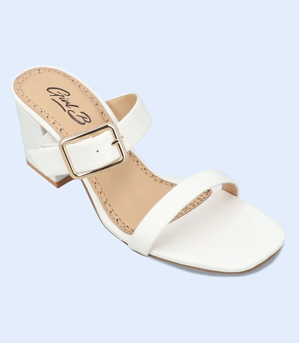 BW9395-WHITE-Women Slipper Heel