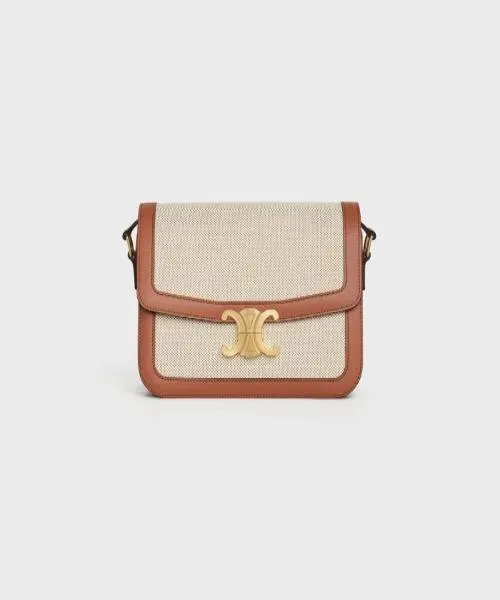 Celine Medium Triomphe Bag In Textile And Natural Calfskin