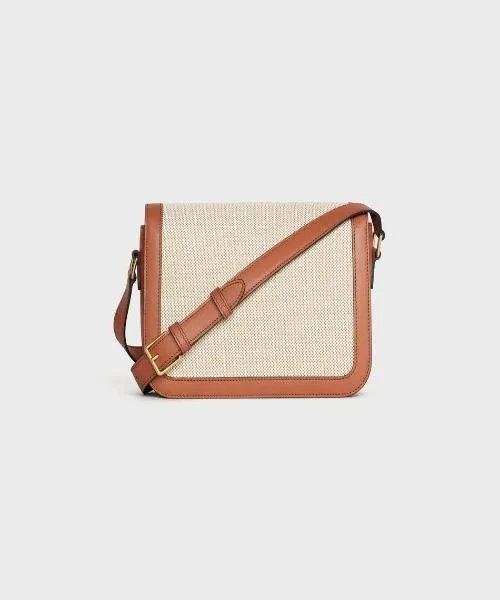 Celine Medium Triomphe Bag In Textile And Natural Calfskin