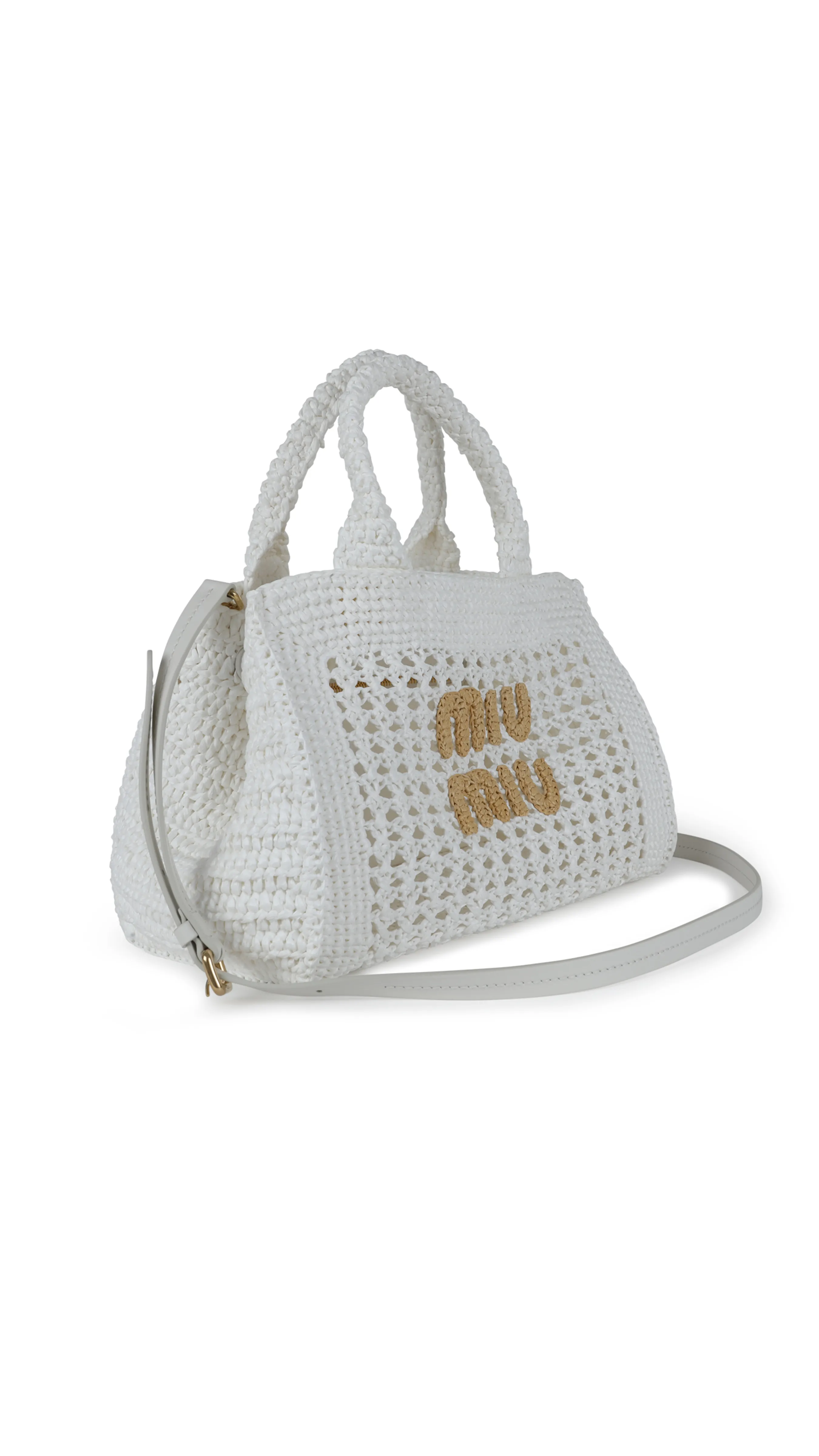 Crochet Embroidered Mini-Tote - White