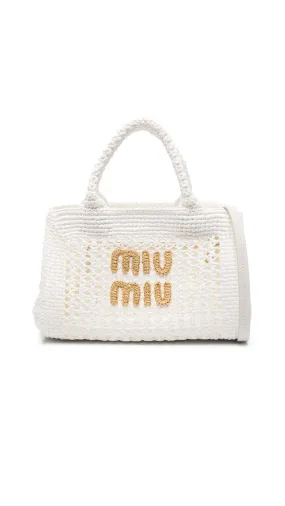 Crochet Embroidered Mini-Tote - White