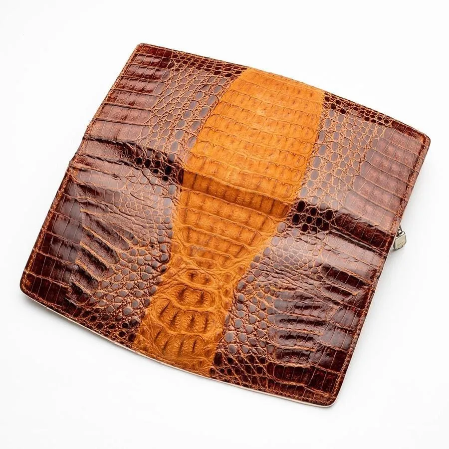 Dark Brown Twotone Crocodile Long Wallet