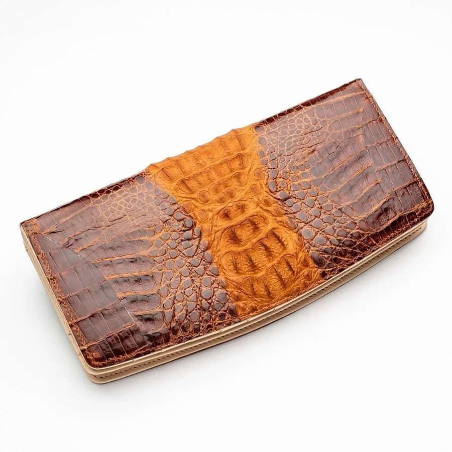 Dark Brown Twotone Crocodile Long Wallet