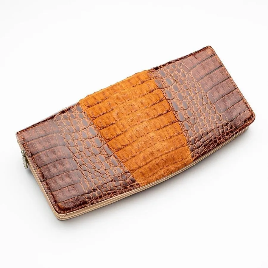 Dark Brown Twotone Crocodile Long Wallet