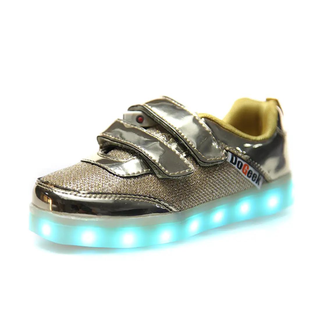 DoGeek Kids Bling Bling Net Light Up Shoes for Boys and Girls, Gold, Size 25-37 EU