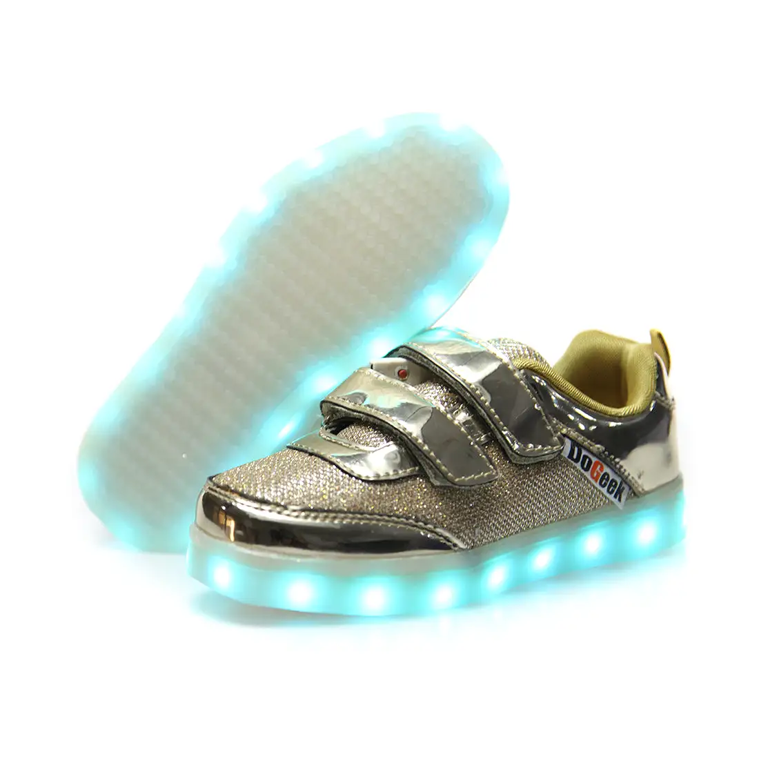 DoGeek Kids Bling Bling Net Light Up Shoes for Boys and Girls, Gold, Size 25-37 EU