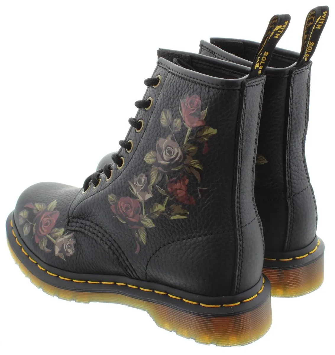 DR MARTENS Ladies 1460 Decayed Roses Boots In Black