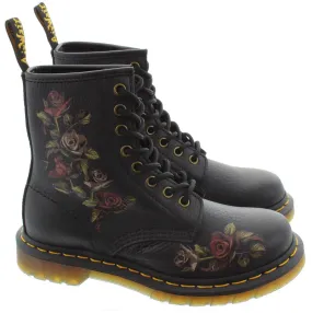 DR MARTENS Ladies 1460 Decayed Roses Boots In Black