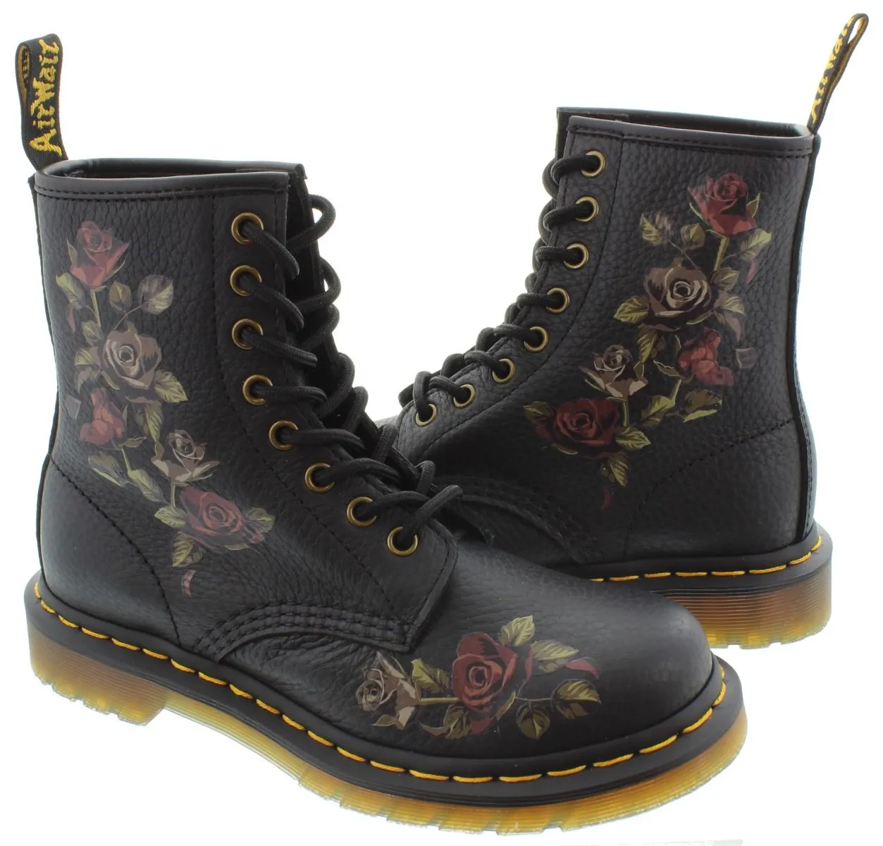 DR MARTENS Ladies 1460 Decayed Roses Boots In Black