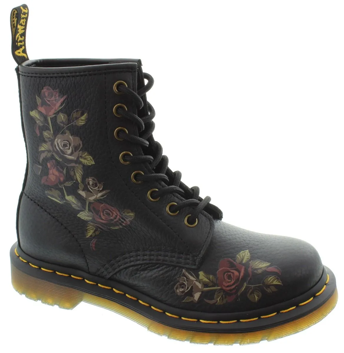 DR MARTENS Ladies 1460 Decayed Roses Boots In Black