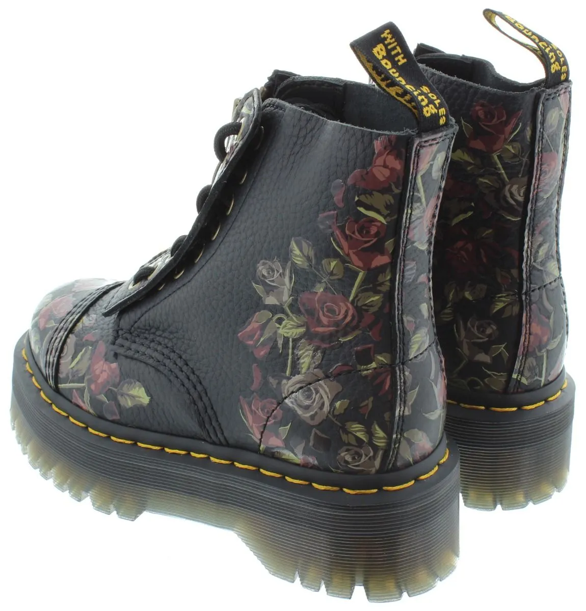 DR MARTENS Ladies Sinclair Decayed Roses Platform Front Zip Boots In Black