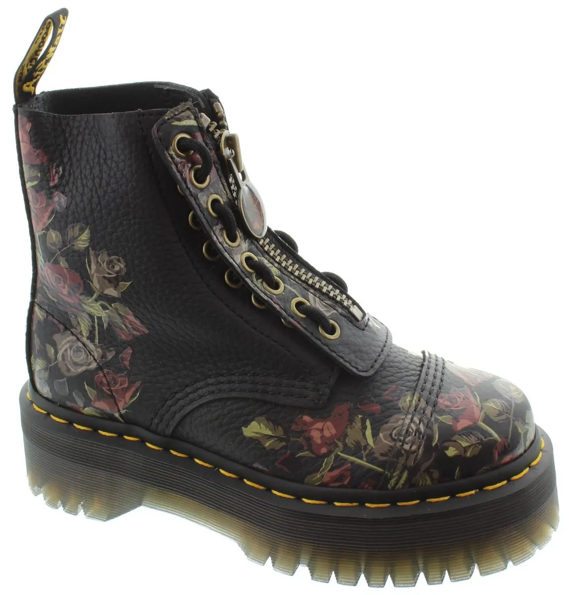 DR MARTENS Ladies Sinclair Decayed Roses Platform Front Zip Boots In Black