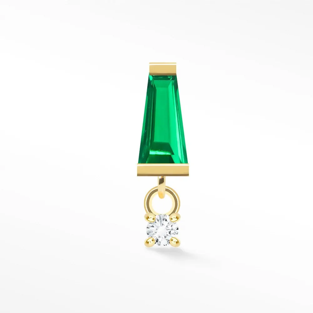 Emerald Flat Back Earring Tapered Baguette 14k Yellow