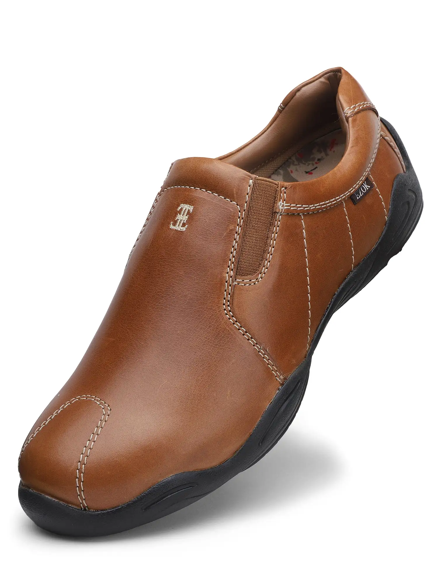 Ezok Men Tan Leather Casual Shoes