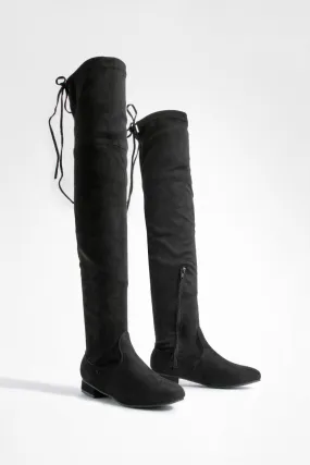 Flat Tie Back Thigh High Boots