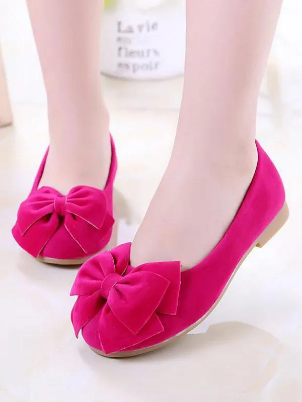 Flower Girl Shoes Rose Suede Leather Bows Party Shoes For Kids