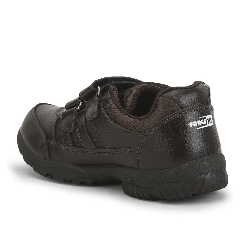 Force 10 Brown Velcro Uniform School Shoes For Kids 8151-18VEL By Liberty