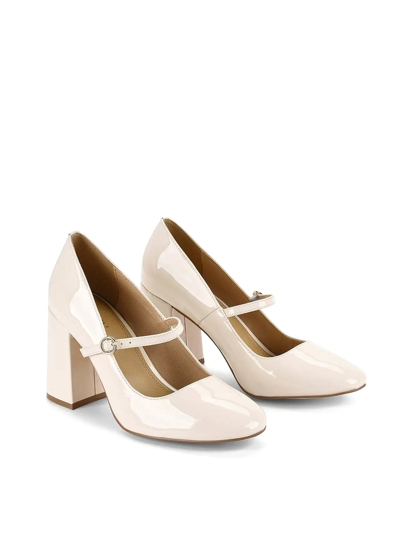 Gigi Block Heel Pump - Chalk Patent Leather