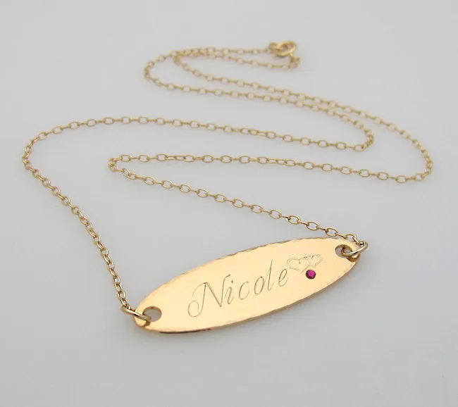 Gold Necklace with Personalized Oval Pendant