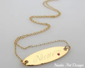 Gold Necklace with Personalized Oval Pendant