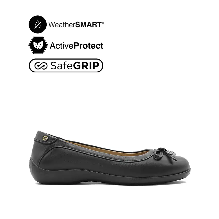 Gracie Slip On Bow Women's Shoes - Black Leather WP