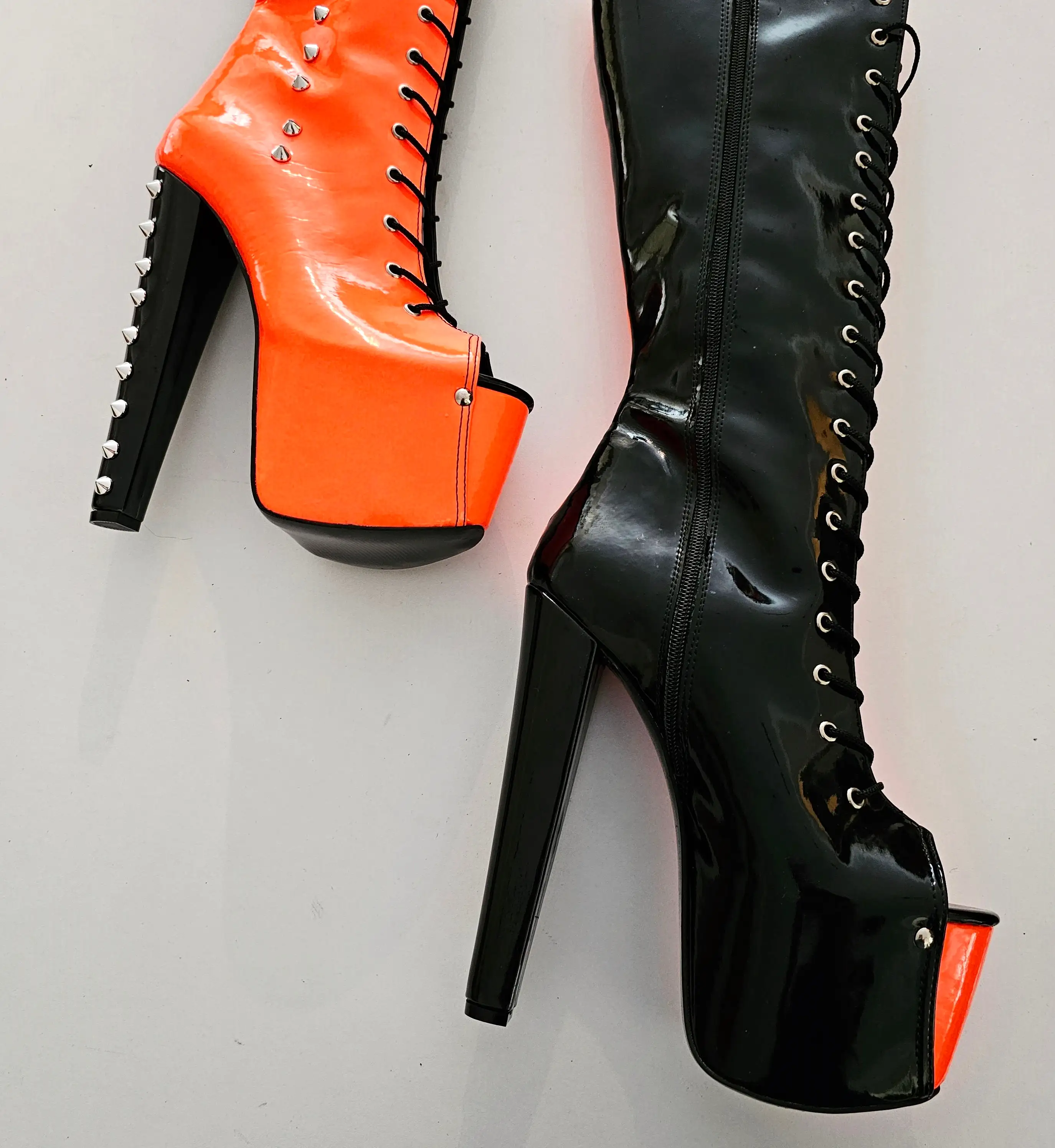 Halloween Orange Black Spiked Mid Calf Boots