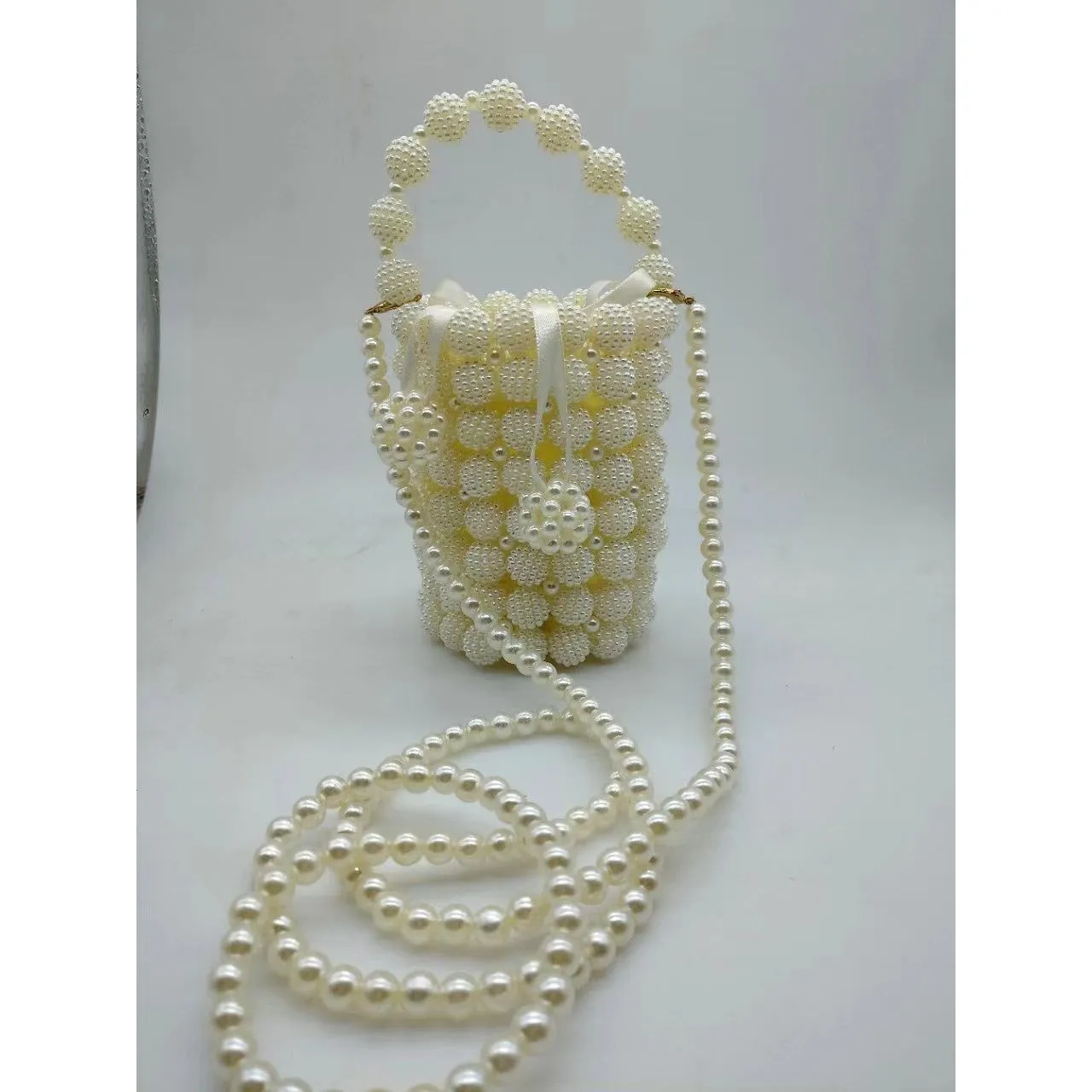 Handmade Pearl Bucket Stone Purse Handbag