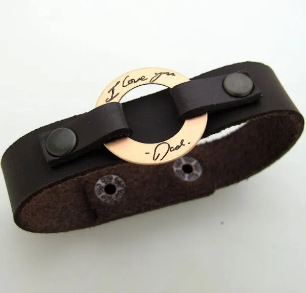 Handwriting Custom Leather Bracelet for Him