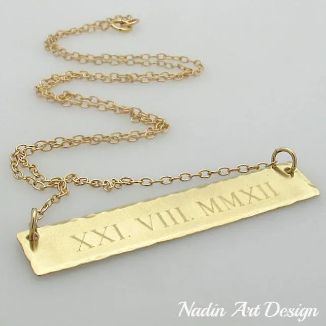 Horizontal Gold Bar Date Necklace