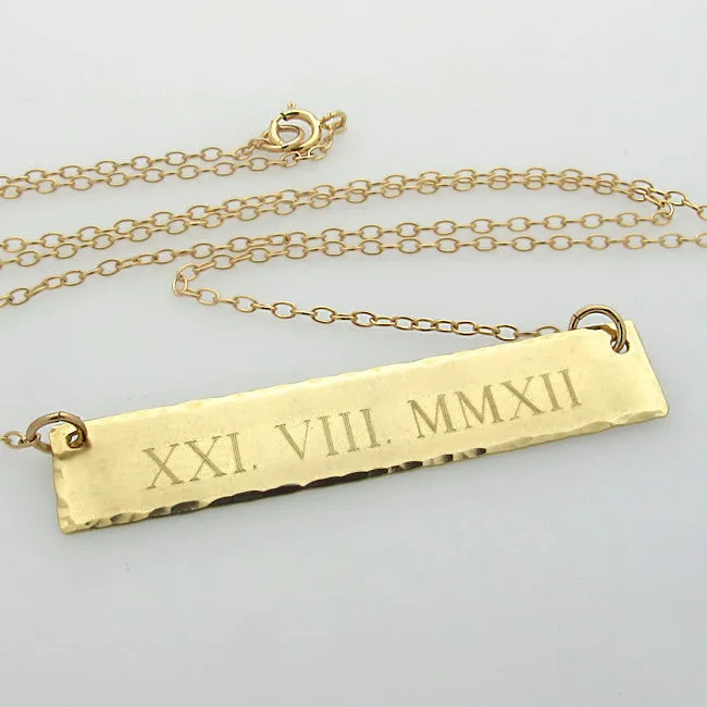 Horizontal Gold Bar Date Necklace