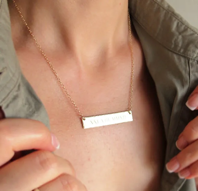 Horizontal Gold Bar Date Necklace