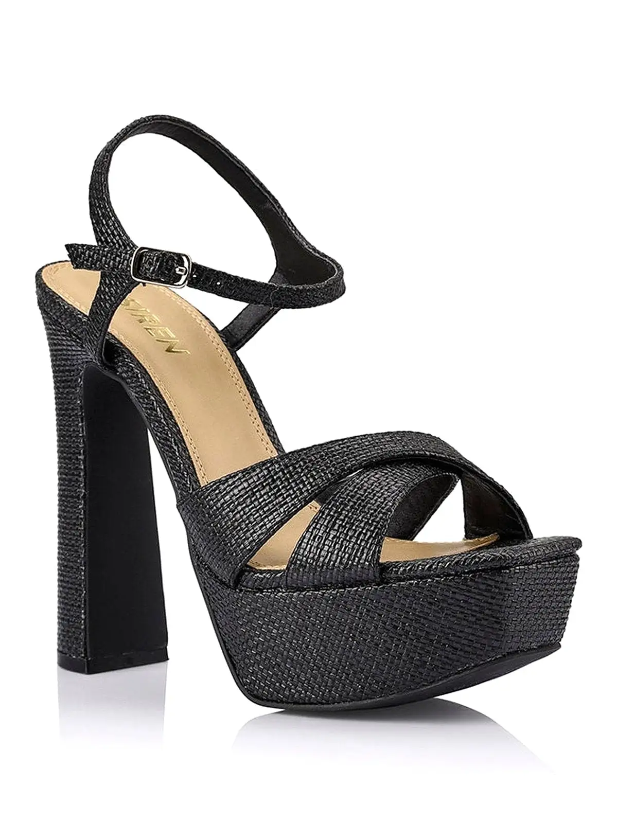 Jamie Platform Sandals - Black Raffia