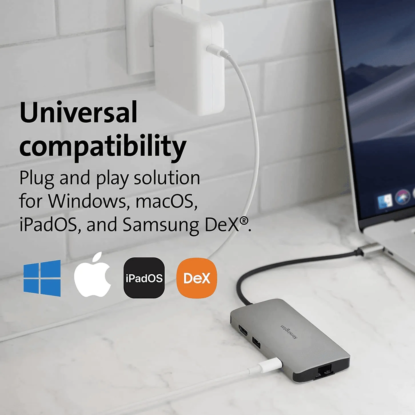 Kensington UH1400P USB-C 8-in-1 Driverless Laptop Dock Universal 8 Ports 85W Power Pass-Through