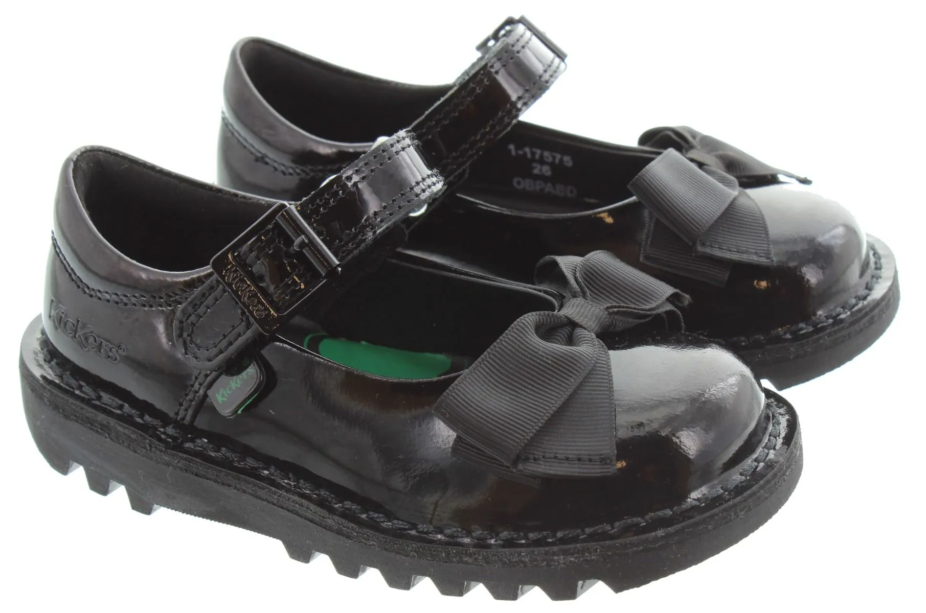 KICKERS Kids Kick Mary Jane Bow Shoes In Black Patent