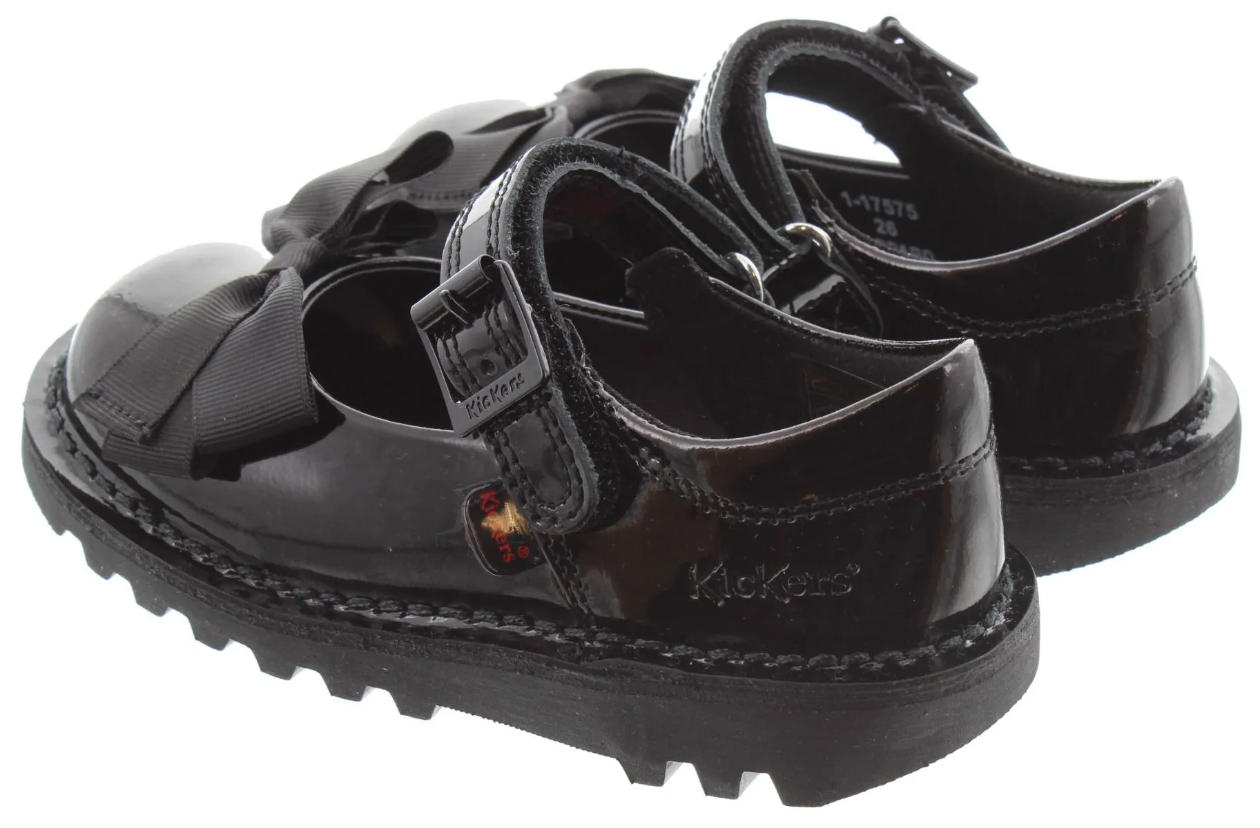 KICKERS Kids Kick Mary Jane Bow Shoes In Black Patent